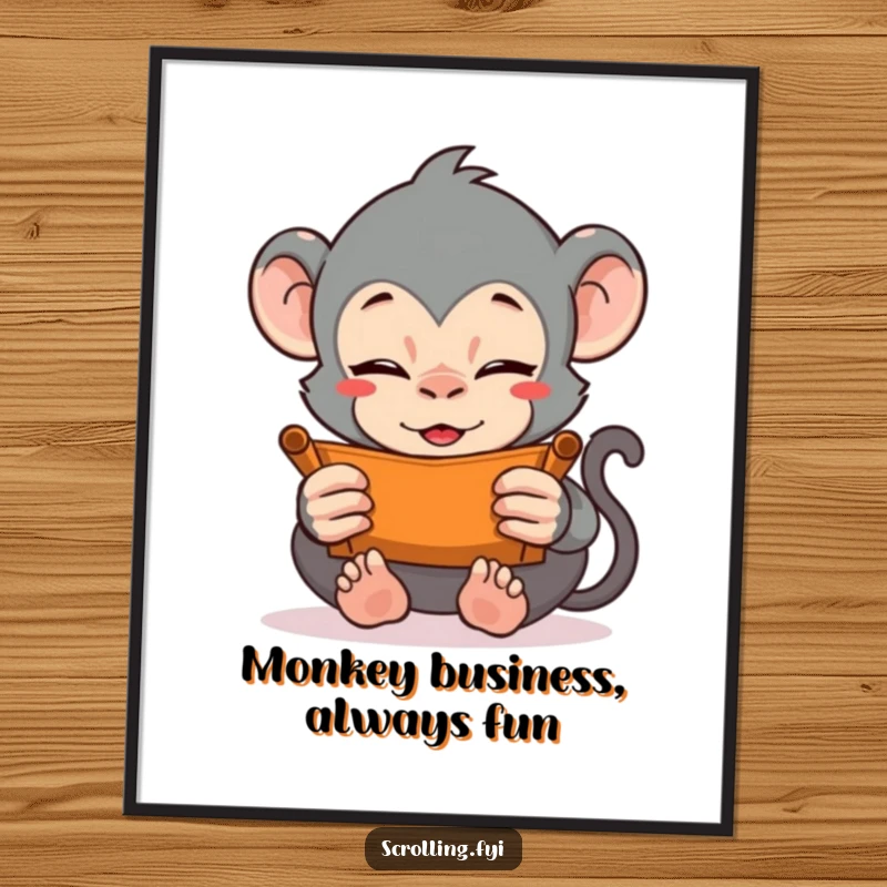 Funny Free Printable Wall Art: A monkey energetically scrolling with both hands, a humorous depiction.