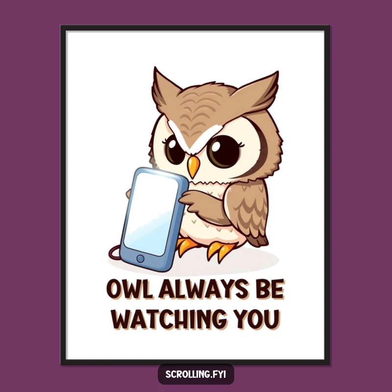 Funny Free Printable Wall Art: Owl on Phone, Downloadable Art!