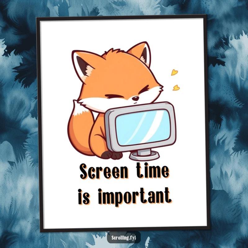 Funny Free Printable Wall Art: A fox with exaggerated focus stares intently at a small screen, creating a humorous and relatable piece of decor.