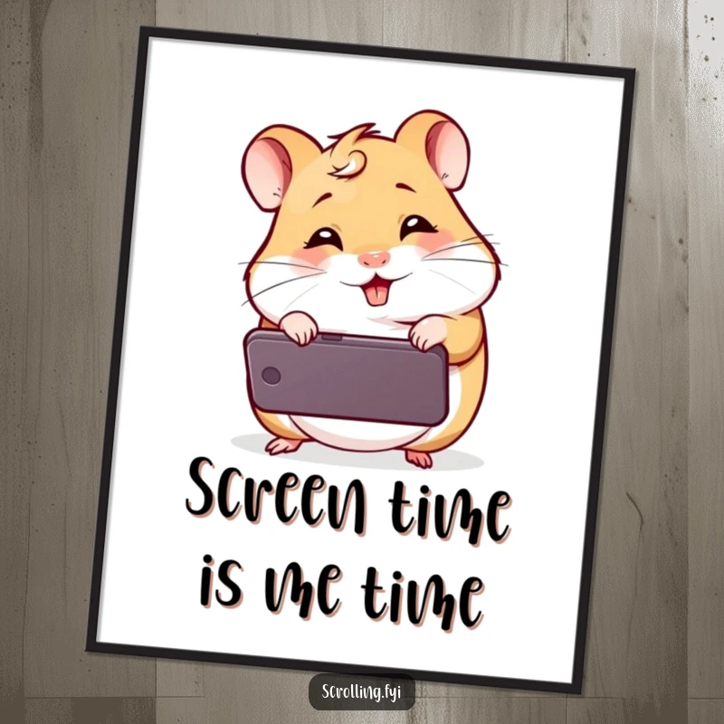Funny Free Printable Wall Art: A tiny hamster laughs hysterically while gazing at a glowing mobile phone screen.