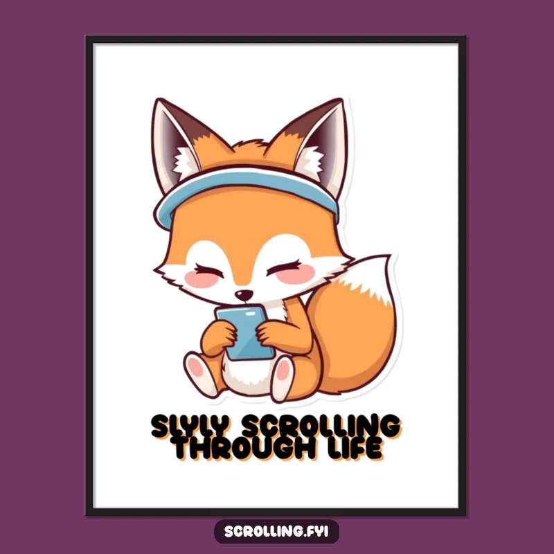 Funny Free Printable Wall Art: Happy Fox on Phone, Joyful Digital Download