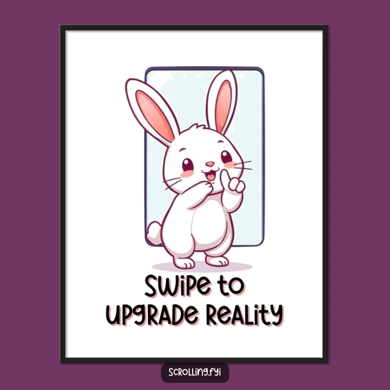 Free Printable Wall Art: Funny Rabbit Tech Swipe Humor, DIY Downloadable Decor