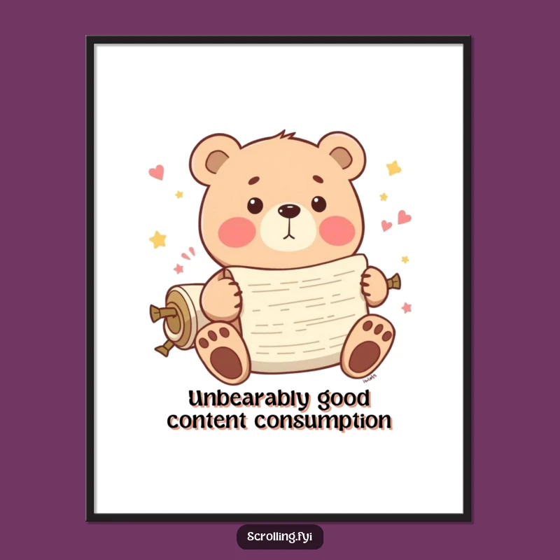 Free Printable Bear Art: Funny Scrolling Scene for Cozy Digital Decor