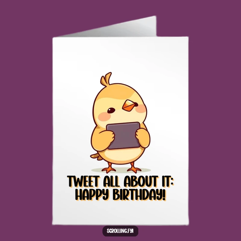 Free Printable Birthday Card: Curious Bird Watches Device, Funny Downloadable Gift