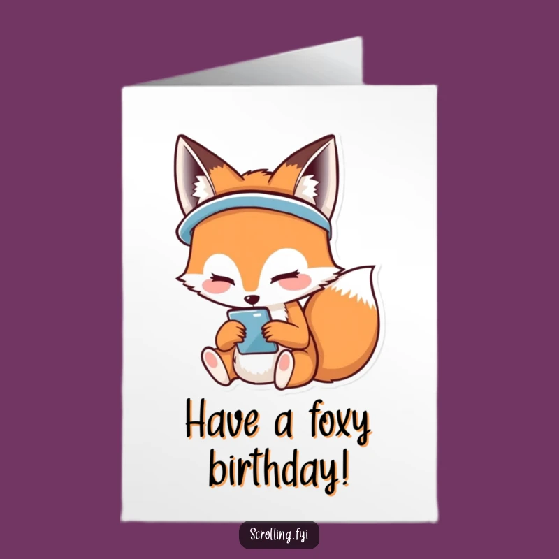 Free Printable Birthday Card: Happy Fox on Phone, Joyful Downloadable Gift Idea