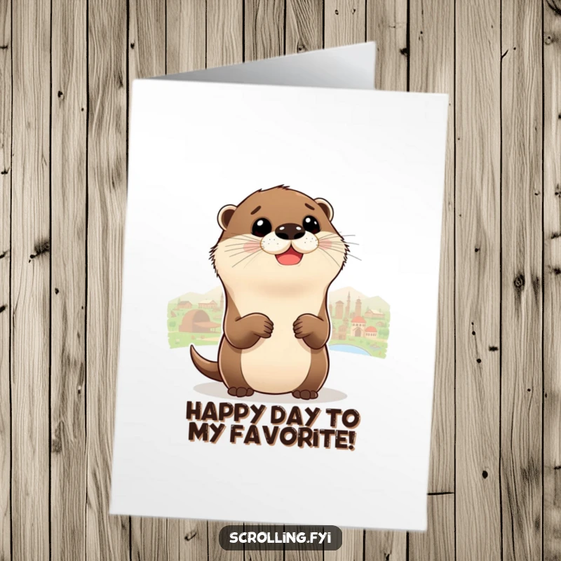 Funny Free Printable Birthday Card: A delighted otter zooms out, taking in a breathtaking panoramic view.