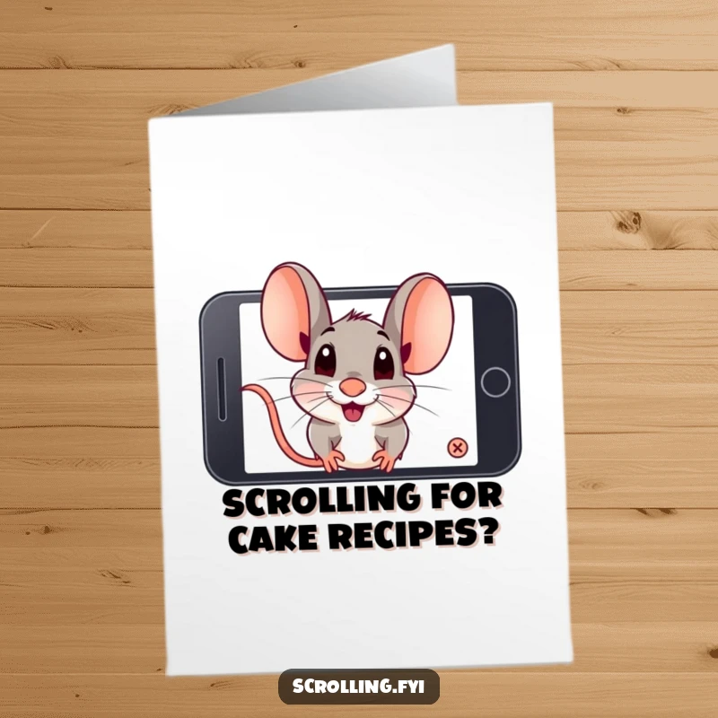 Funny Free Printable Birthday Card showing a playful mouse zooming in very close on a phone screen, a unique downloadable gift idea.