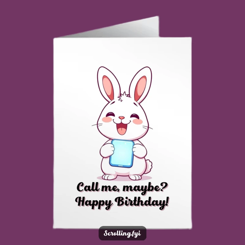 Free Printable Rabbit Birthday Card: Funny Phone Glow Design for Happy Celebrations