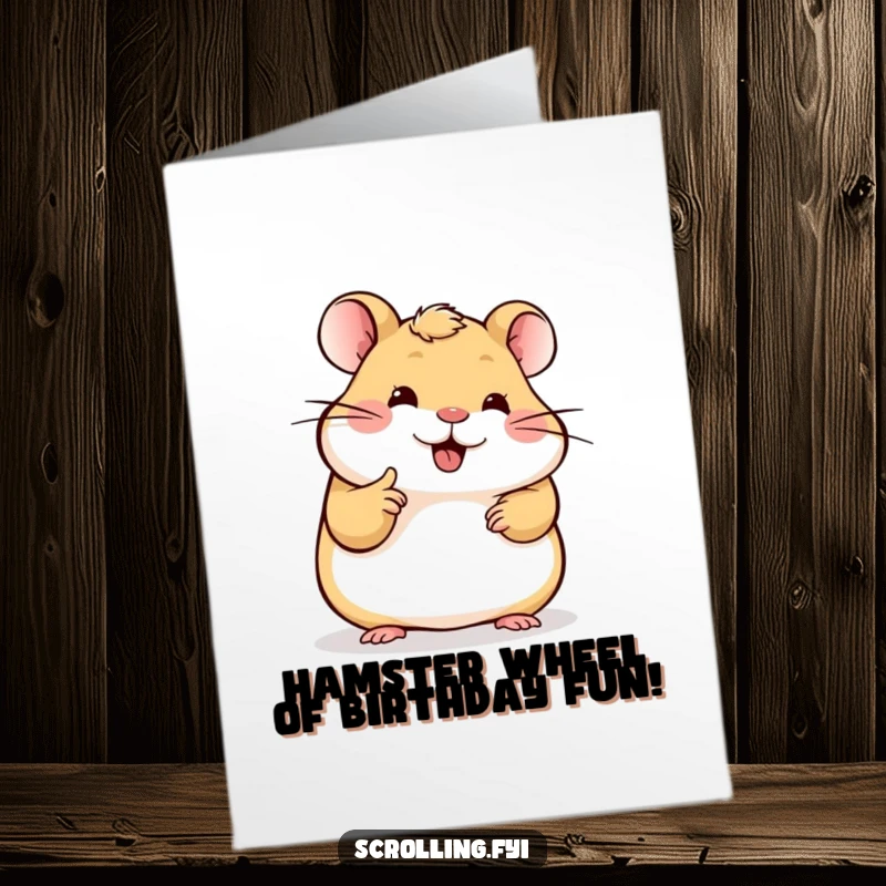 Funny Free Printable Birthday Card: A happy hamster engrossed, scrolling endlessly on a glowing digital screen with one finger.
