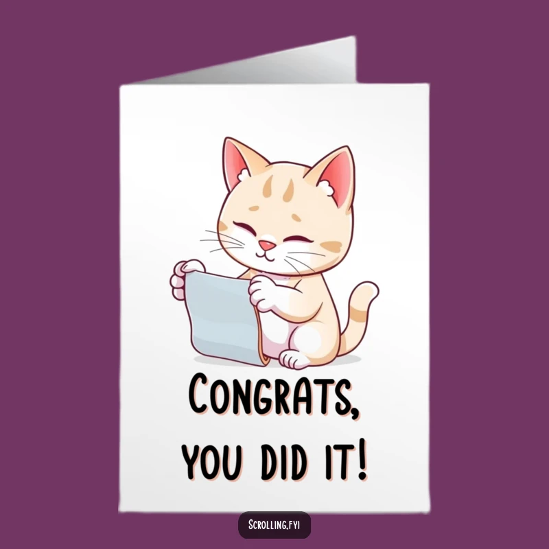 Free Printable Cat Scrolling Congrats Card - Hilarious Downloadable for Achievement