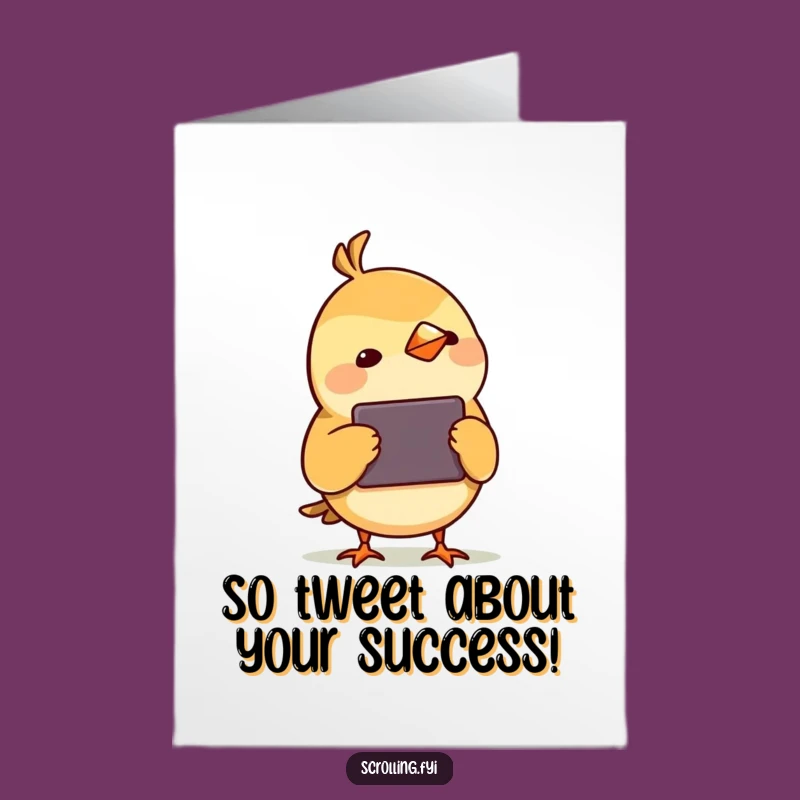 Free Printable Congrats Card: Bird's Focused Watch on Device, Funny Downloadable Gift