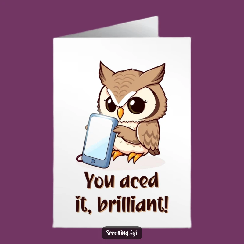Free Printable Congrats Card: Owl Peering at Phone, Funny Downloadable Gift!