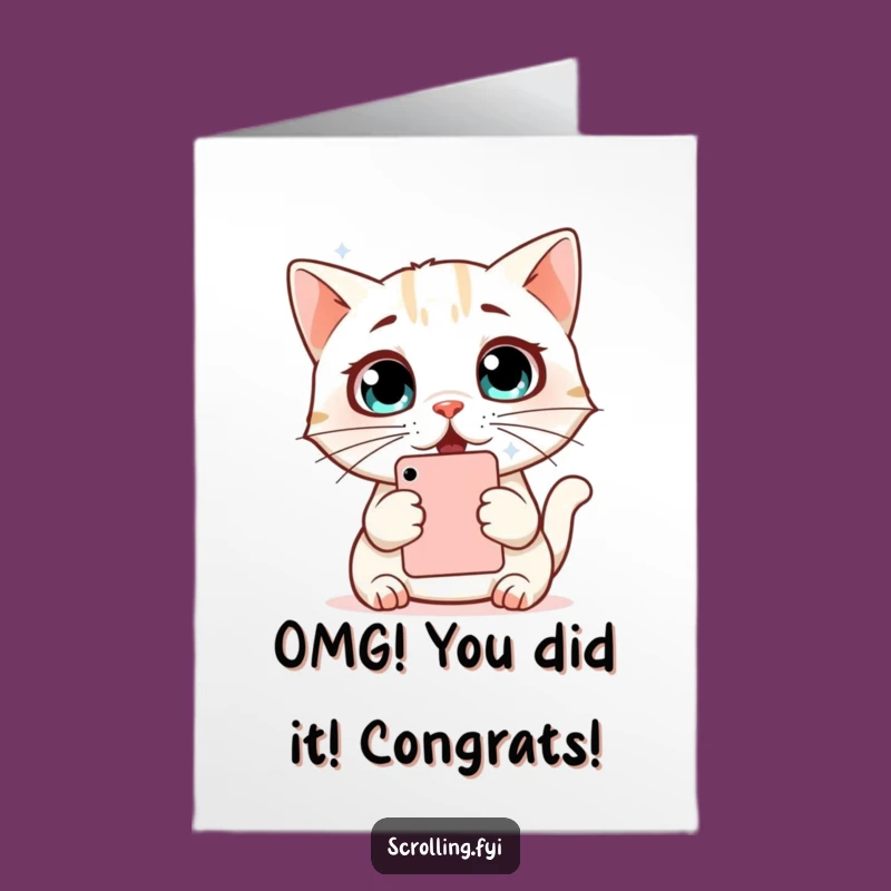 Free Printable Congrats Card: Shocked Cat Phone Meme Funny Downloadable Gift