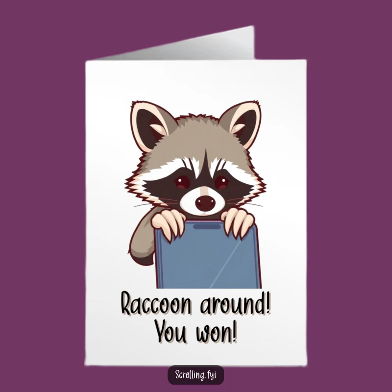 Free Printable Congrats Card: Raccoon Phone Peeker Funny Downloadable Gift