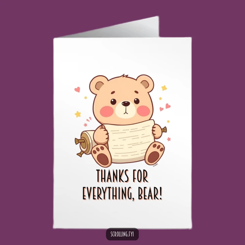 Free Printable Bear Thank You Card: Funny Scrolling for Digital Gratitude