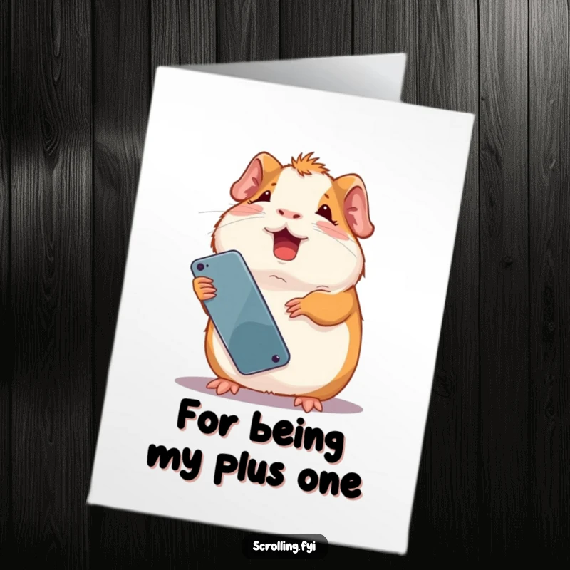 Funny Free Printable Thank You Card with a guinea pig hilariously holding a phone upside down, a perfect downloadable DIY gift.