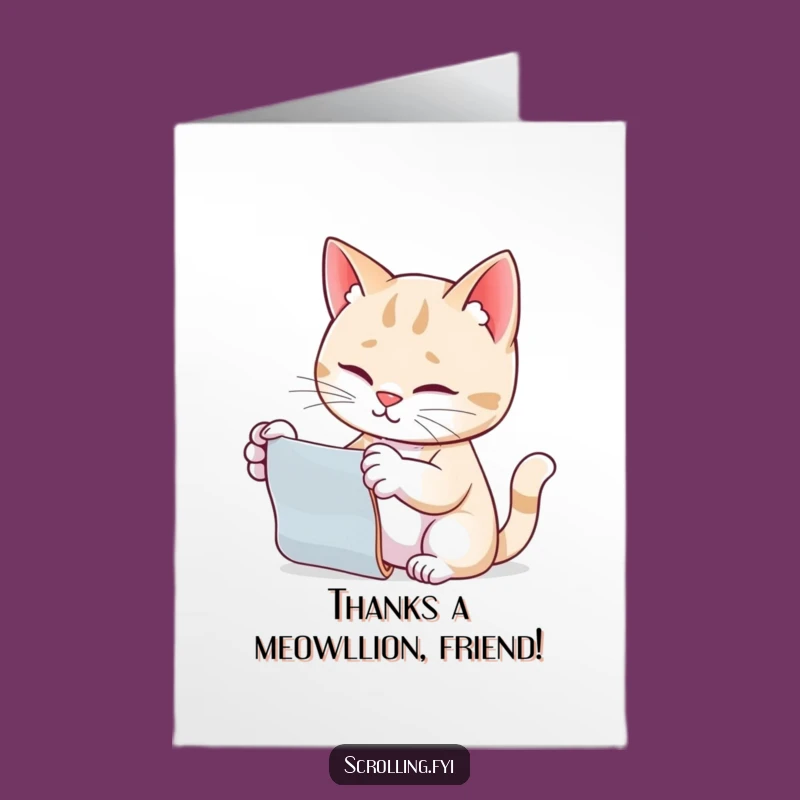 Free Printable Cat Scrolling Thank You Card - Funny Downloadable for Cat Lovers