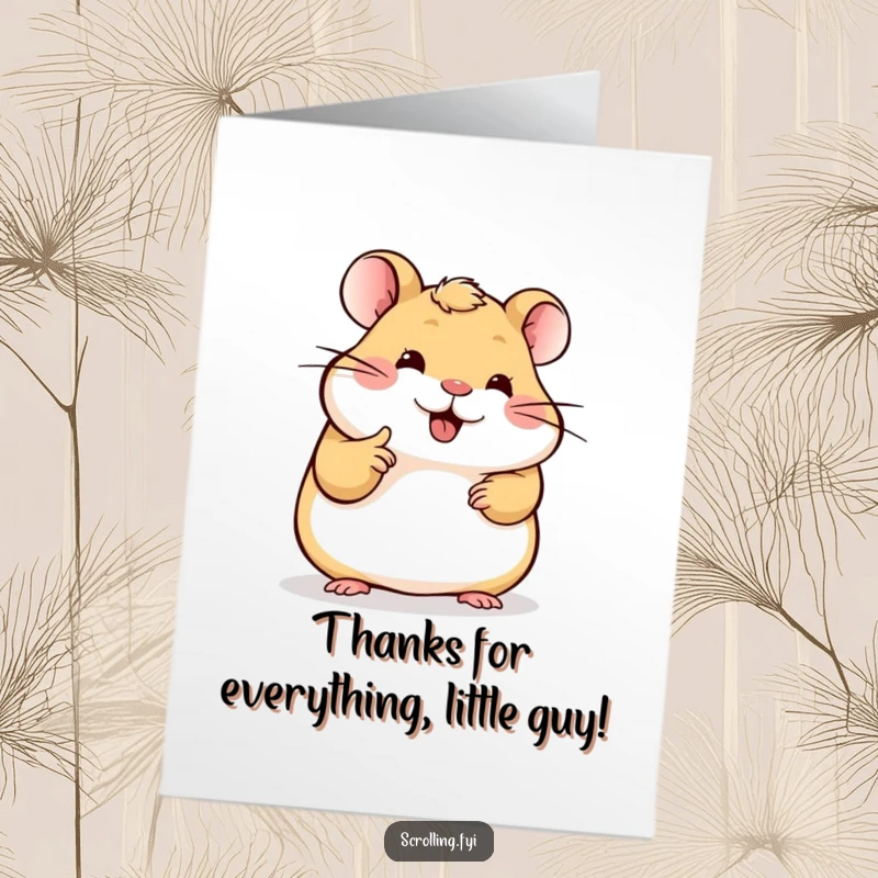 Funny Free Printable Thank You Card: A happy hamster scrolling on a brightly lit screen, expressing thanks digitally.