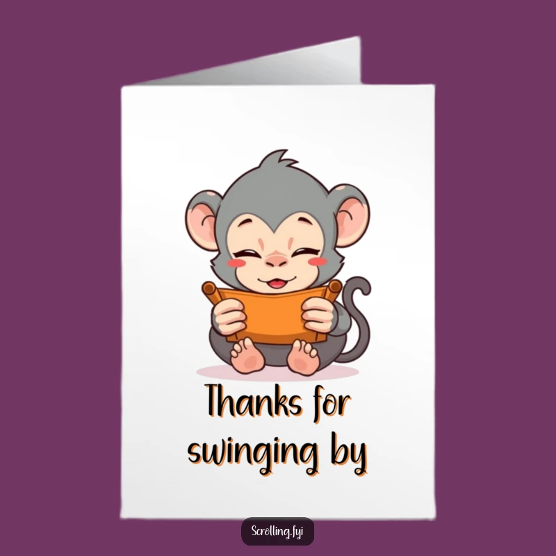 Free Printable Thank You Card: Energetic Monkey Scrolling to Show Your Appreciation