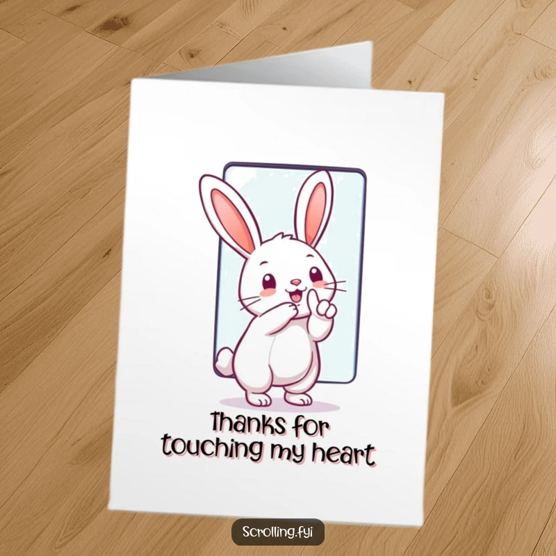 Funny Free Printable Thank You Card: A rabbit energetically swiping a large digital screen with its finger, conveying thanks with techy flair.