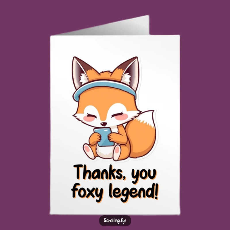 Free Printable Thank You Card: Happy Fox on Phone, Grateful Downloadable Gift