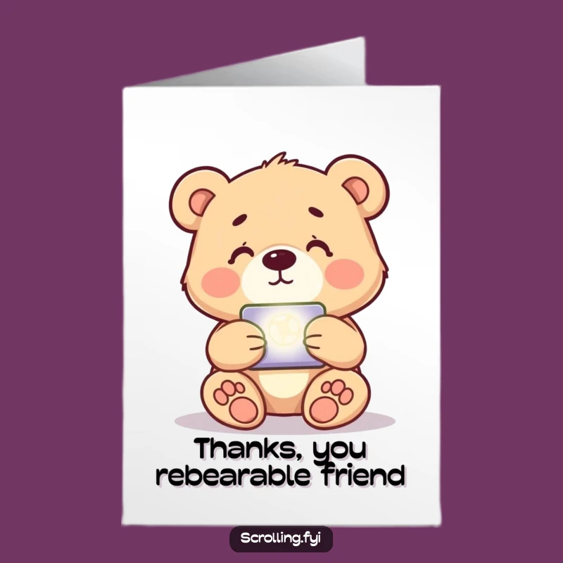 Free Printable Bear Thank You Card: Funny Downloadable for Screen Support