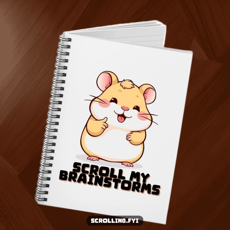 Funny Hamster Notebook: Cover features a happy hamster diligently scrolling a glowing device, inspiring focused note-taking.