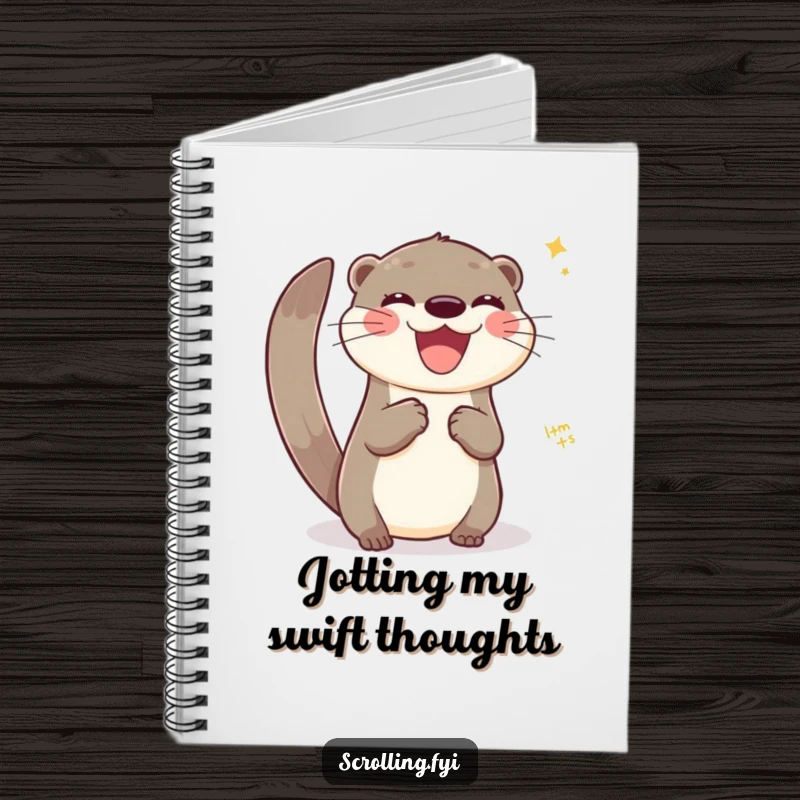 Funny notebook with a joyful otter swiping across a virtual interface, perfect for jotting tech-related thoughts.