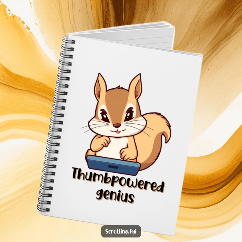 Funny Squirrel Notebook: Cover features a determined squirrel intensely focused on a device, thumbs flying, inspiring strategic thinking.