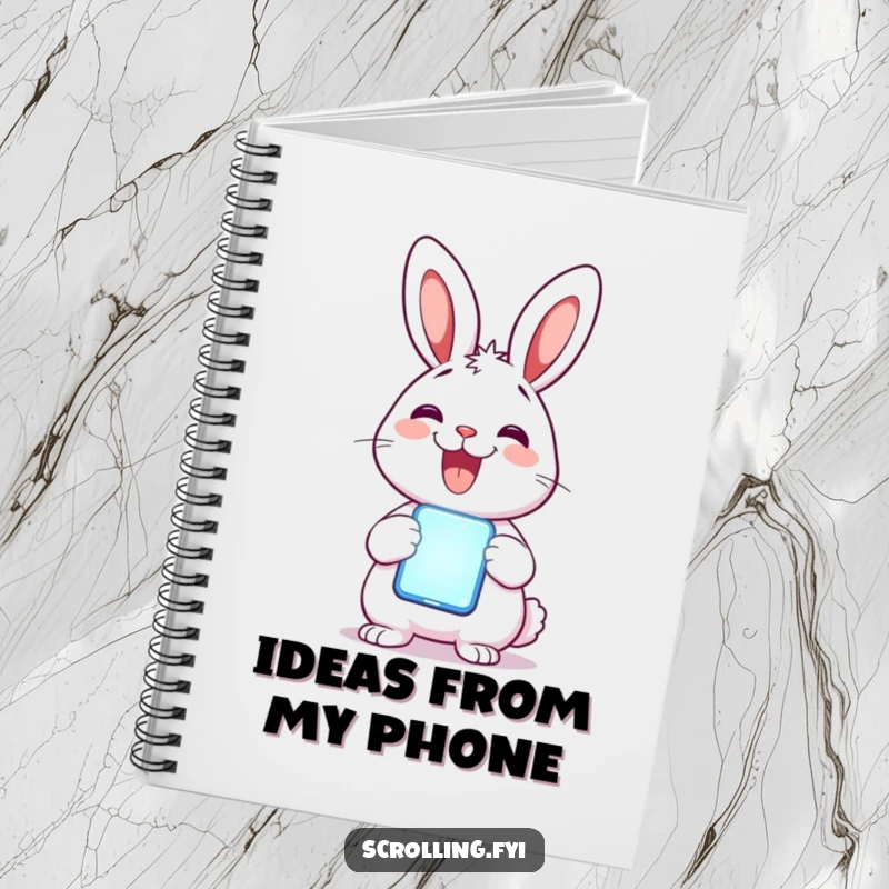 Funny Rabbit Notebook: A delighted rabbit holds a glowing mobile phone, ready to record your digital-age ideas.
