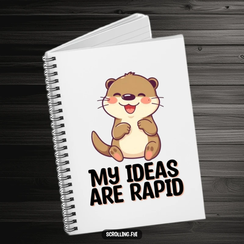 Funny otter notebook, joyfully and rapidly tapping on a small screen with its paw, perfect for tech notes.