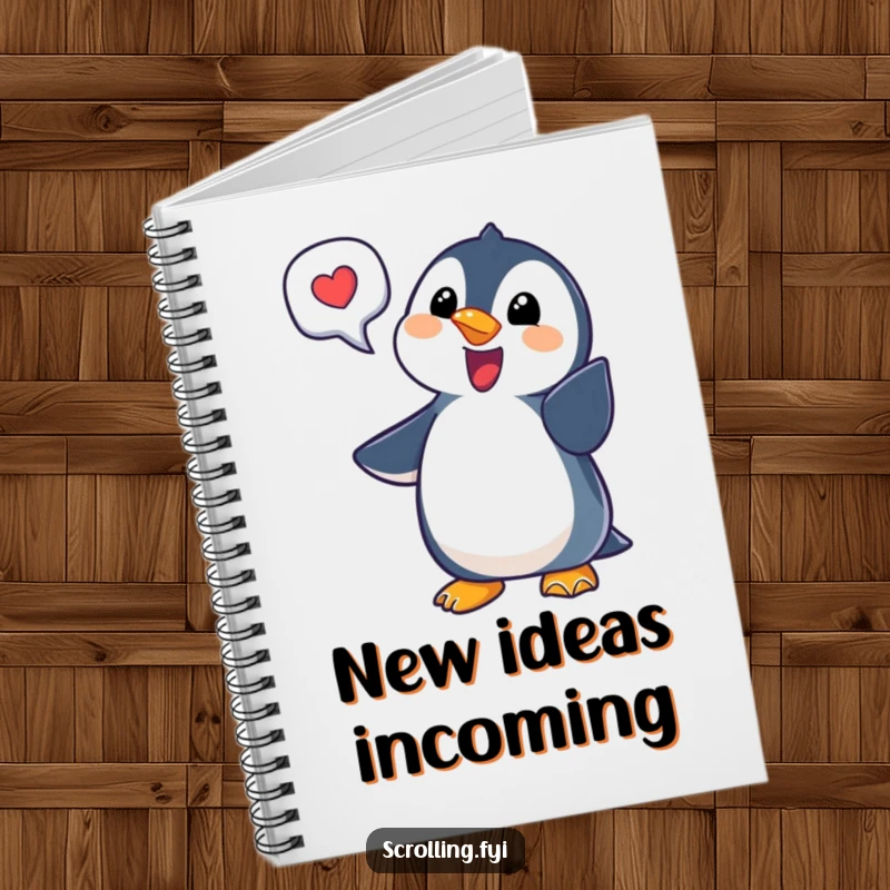 Funny penguin notification notebook featuring a delighted penguin, perfect for jotting notes and as a funny gift.