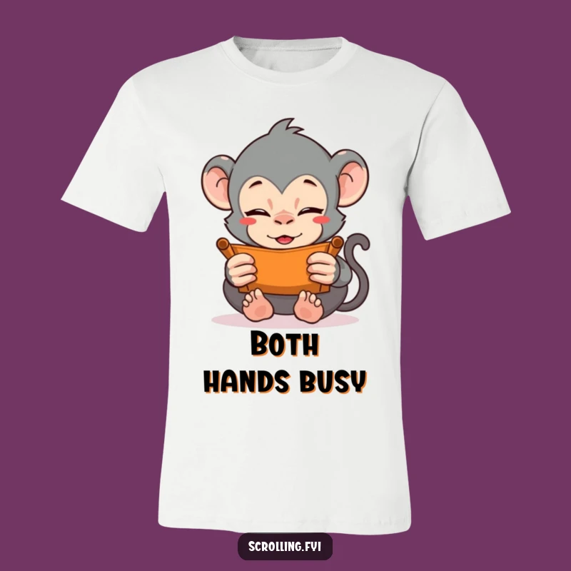 Funny Monkey Scroll T-Shirt: Vigorously Attached to Your Phone