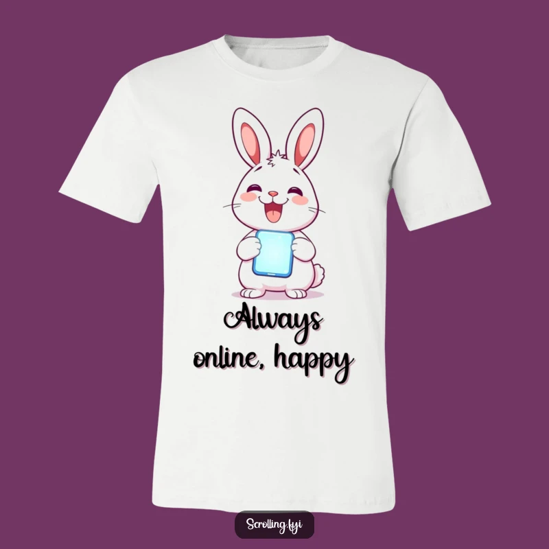 Funny Rabbit Phone T-Shirt: Delighted Rabbit with Glowing Phone, Tech Humor Tee