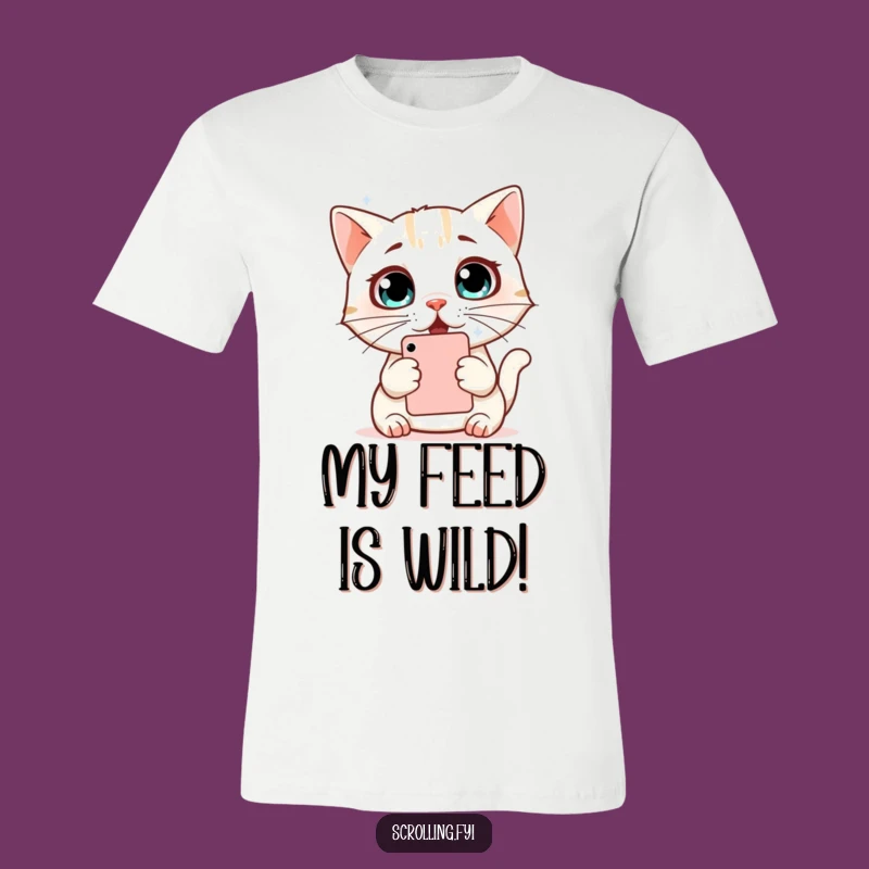 Funny Surprised Cat T-Shirt: Wide-Eyed Phone Amazement, Hilarious Gift for Cat Lovers