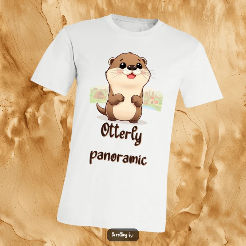 Funny Otter T-Shirt featuring a delighted otter zooming out to see a whole panorama, great for nature lovers.