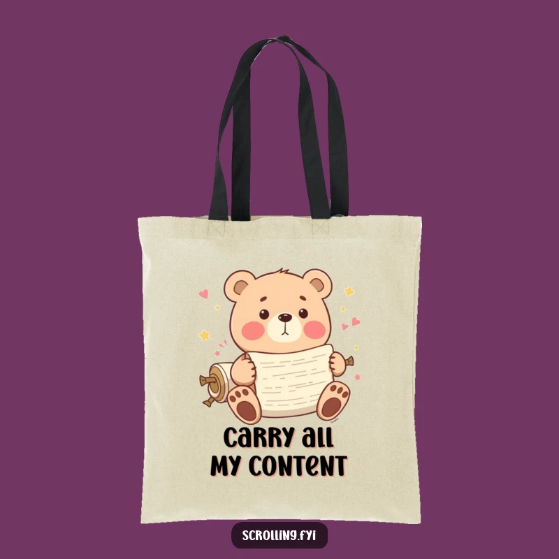 Funny Bear Scrolling Tote Bag: Playful Bear with Endless Content, Digital Carry-All