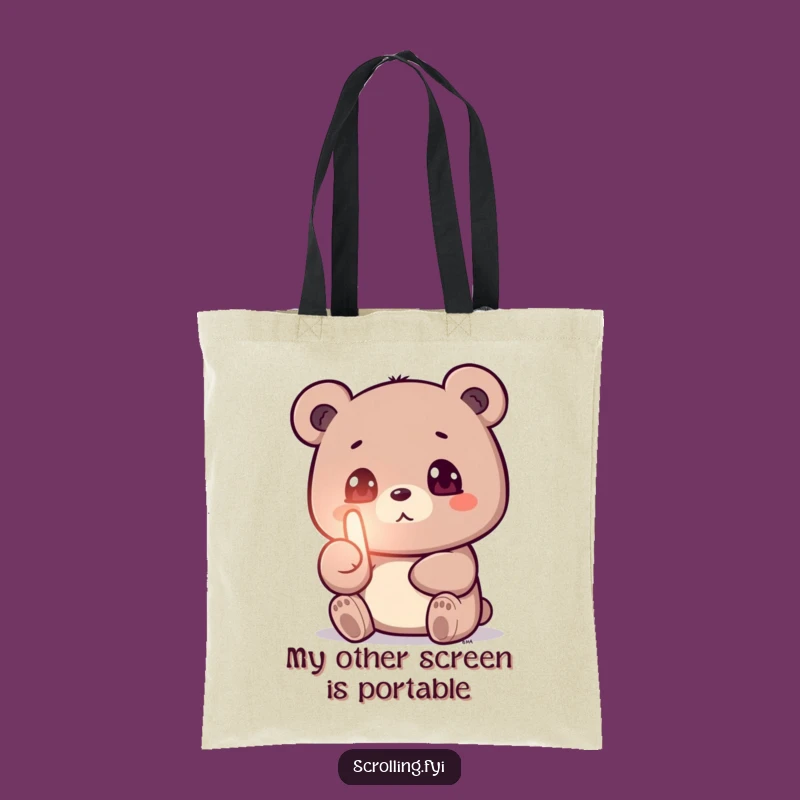 Funny Bear Screen Addict Tote Bag: Carry Your Tech Humor