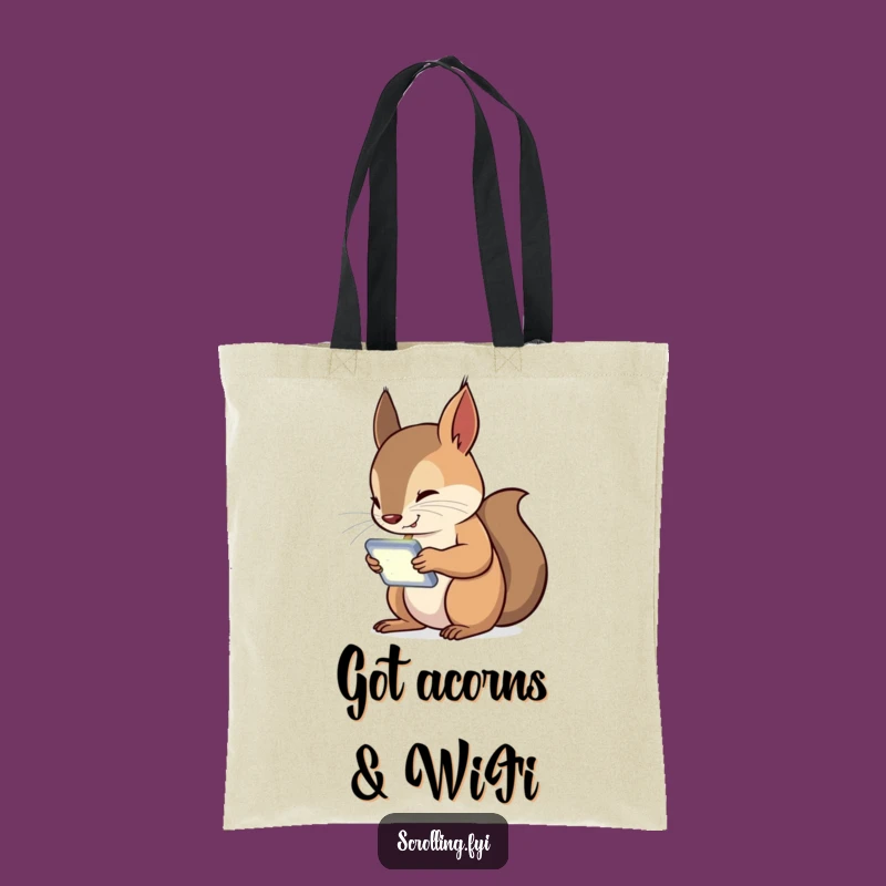 Funny Squirrel Tech Addict Tote Bag: A Curious Critter Glued to Its Device Screen