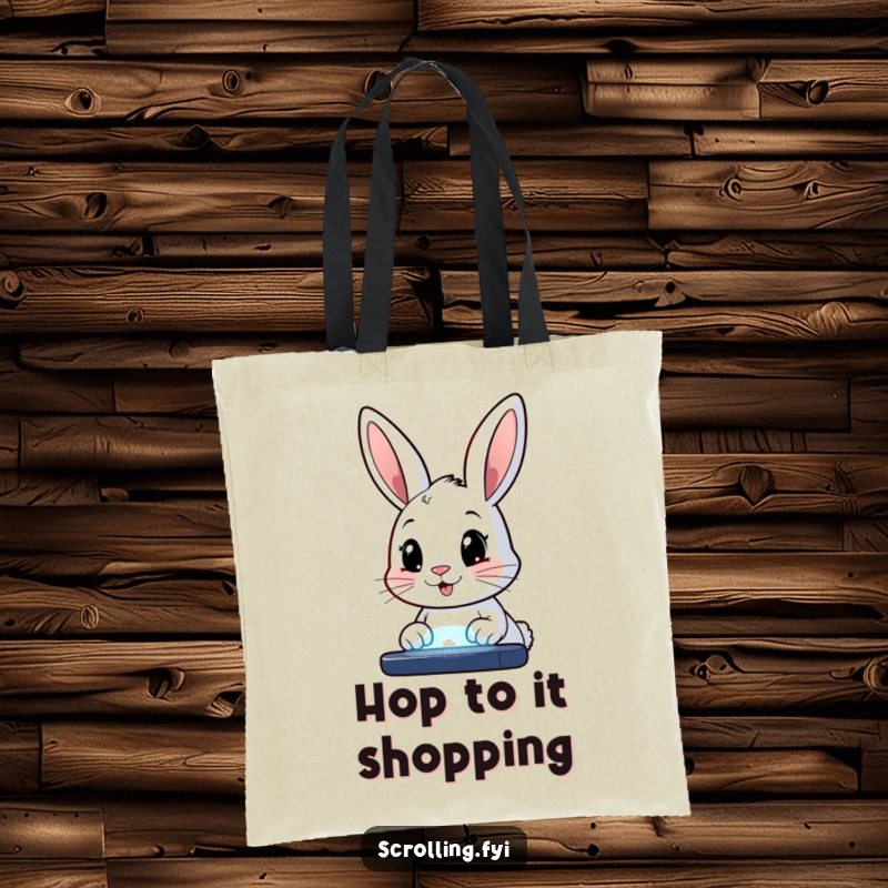 Funny tote bag showcasing a happy bunny with wide eyes, staring intently at a glowing screen, ideal for screen-loving bunny fans.